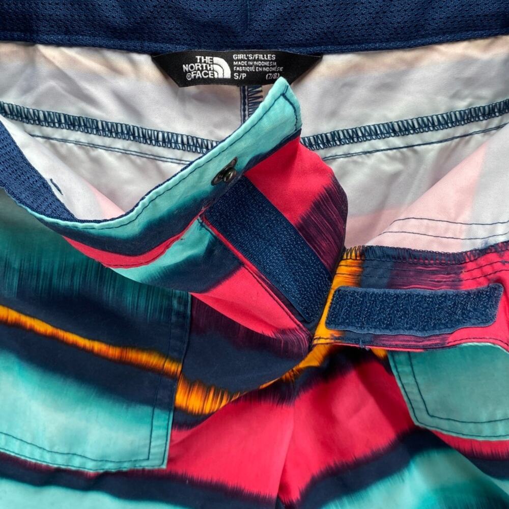 The North Face Girls Class V Shorts Small (7/8) Pink Teal Stripe Board Shorts - Picture 6 of 10